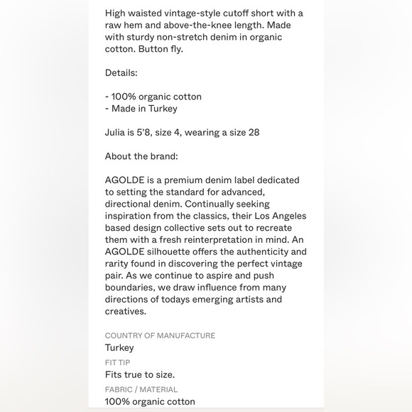 AGolde IRA Short Size 25 NWT - Picture 4 of 15